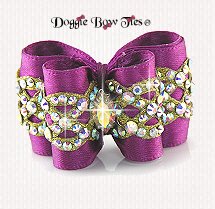 Dog Bow- Full Size Petite, Gold AB Crystal, Purple