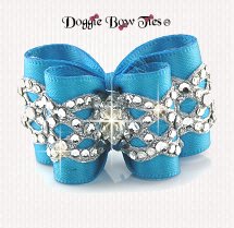 Dog Bow- Full Size Petite, Silver Crystal Vivid Blue