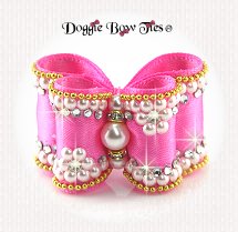 Dog Bow-Petite Full Size, Diamonds and Pearls, Pink