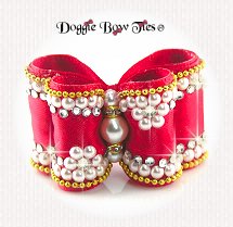 Dog Bow-Petite Full Size, Diamonds and Pearls, Red