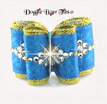 Dog Bow- Full Size Petite-SOHO Satin Basketweave-Island Blue