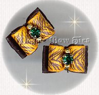 Maltese Pairs Dog Bow- Bengal Tiger Flatbacks, emerald crystal