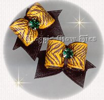 Maltese Pairs Dog Bow- Bengal Tiger Bow Ties, emerald crystal