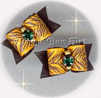 Maltese Pairs Dog Bow-Bengal Tiger Single Loop, emerald crystal