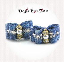 Dog Bow-Maltese Pairs, Denim, DL Crystal and Pearl