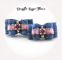 Dog Bow-Maltese Pairs, Denim, Flatbacks