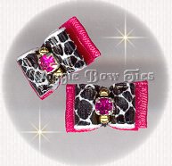 Maltese Pairs Dog Bow-Giraffe Flatbacks, fuchsia crystal