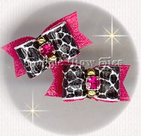 Maltese Pairs Dog Bow-Giraffe Single Loop, fuchsia crystal