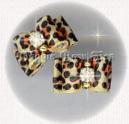 Maltese Pairs Dog Bow-Leopard Flatback,crystal