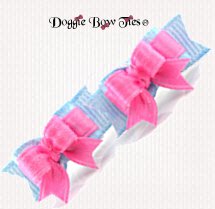 Dog Bow-Maltese Pairs, Micro Tiny Ties Chambray and Pink