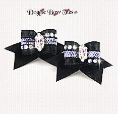 Dog Bow-Maltese Pairs, Bow Ties, Crystal, Black and Silver