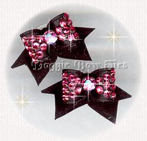  Maltese Pairs Dog Bow-Crystal Bow Tie,  Black Satin/Indian Pink Crystal