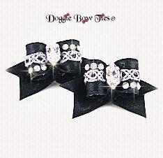 Dog Bow-Maltese Pairs, Bow Ties, Crystal, Black and Silver