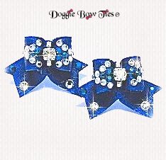 Dog Bow-Maltese Pairs, Bow Ties, Crystal, -Denim Blue