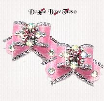 Dog Bow-Maltese Pairs, Bow Ties, Crystal, AB, Flower-Pink