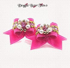 Dog Bow-Maltese Pairs, Bow Ties, Crystal, Hot Pink