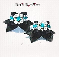 Dog Bow-Maltese Pairs, Bow Ties, Zircon Crystal, Black