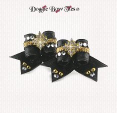 Dog Bow-Maltese Pairs, Bow Ties, Crystal, Black/Gold