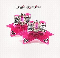 Dog Bow-Maltese Pairs, Bow Ties, Crystal, Hot Pink/Silver