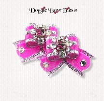 Dog Bow-Maltese Pairs, Bow Ties, Crystal, -Hot Pink