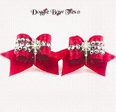 Dog Bow-Maltese Pairs, Bow Ties, Crystal, Red and Silver Bead