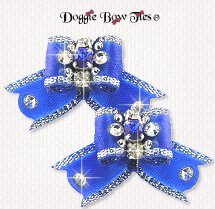 Dog Bows-Maltese Pairs, Bow Ties, Crystal Flower, Royal Blue