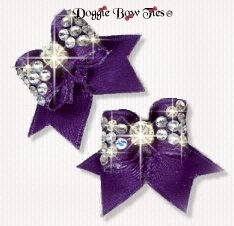 Dog Bow-Maltese Pairs, Bow Ties, Crystal, Royal Purple