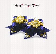 Dog Bow-Maltese Pairs, Bow Ties, Crystal, Pearl Flower, Royal Purple