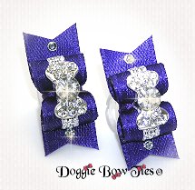  Maltese Pairs Dog Bow-Royal Purple crystal Bow