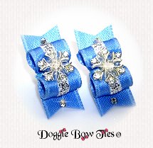  Maltese Pairs Dog Bow-Ice Blue Snowflake
