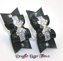  Maltese Pairs Dog Bow-Black Satin tiny bow