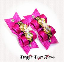  Maltese Pairs Dog Bow-Raspberry Satin Bow Tie