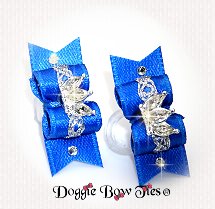  Maltese Pairs Dog Bow-Deep Turquoise Princess Crown