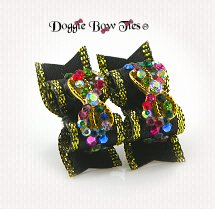 Dog Bow-Maltese Pairs, Multi Crystal Bow, Black