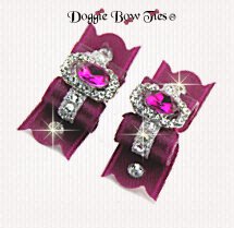 Dog Bows-Maltese Pairs, Crystal, Fuchsia, Oval jewel