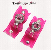 Dog Bows-Maltese Pairs, Crystal, Hot Pink, Round Jewel