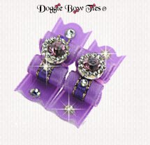 Dog Bows-Maltese Pairs, Crystal, Lilax, Round Jewel