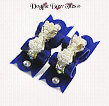 Dog Bows-Maltese Pairs, Crystal, Royal Purple, Pearl Bows
