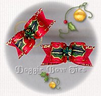  Dog Bow- Holiday, maltese pairs,Red Satin Holly Berry