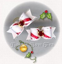  Dog Bow- Holiday, maltese pairs,White Satin Peppermint Twist