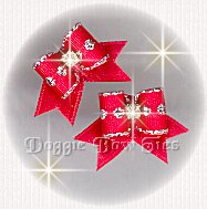 Dog Bow- Holiday,RED w/silver Tinsel Edge & Dots, maltese pairs bow ties