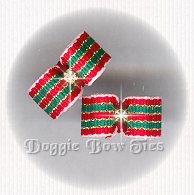 Dog Bow- Holiday, maltese pairs,Red & Green Thin Stripes
