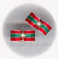 Dog Bow- Holiday, maltese pairs,Red & Green Tri-Stripe