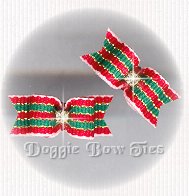  Dog Bow- Holiday, maltese pairs,Red & Green Thin Stripe