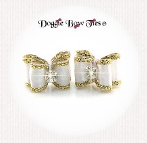 Dog Bows-Maltese Pairs, DL, White with Gold Edge