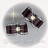 Maltese Pairs Dog Bow-Tiny Satin Flatback, Black & Silver
