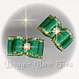 Maltese Pairs Dog Bow-Tiny Satin Flatback, Emerald Green
