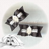 Maltese Pairs Dog Bow- Marquise Diamond SLF Black