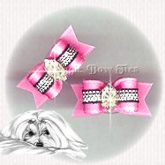 Maltese Pairs Dog Bow- Marquise Diamond SLF Pink