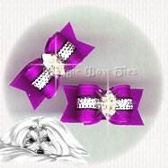 Maltese Pairs Dog Bow- Marquise Diamond SLF Purple